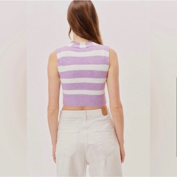 For Love & Lemons Maud Purple Sweater Vest Cropped Fuzzy Striped NWT MSRP $95 - Picture 4 of 5